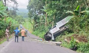 Camioneta gasera se sale de la carretera en Tomatlán