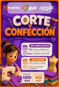 DIF Fortín invita a formar parte del Taller de Corte y Confección